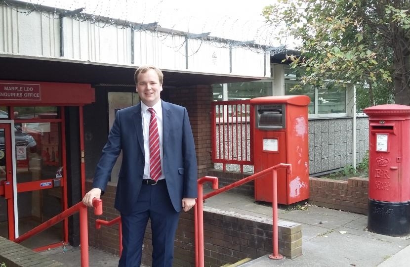 William Wragg MP outside the Royal Mail Delivery Office in Marple