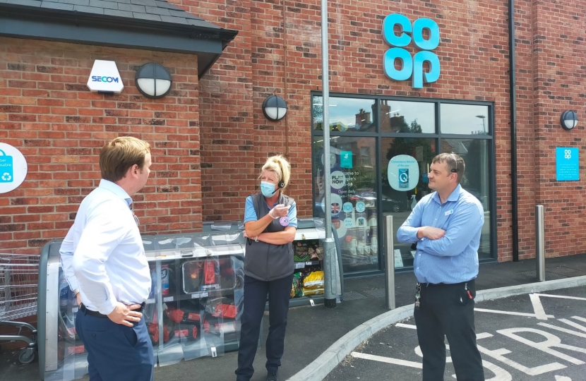 William Wragg MP met with staff and customers at the Church Lane Marple CO-OP to highlight their campaign to end violence against shop workers